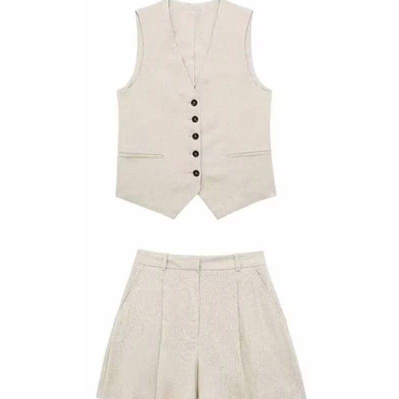 Single Brewed Vest Shorts Set Single Breasted V-neck Vest Vest Shorts Set