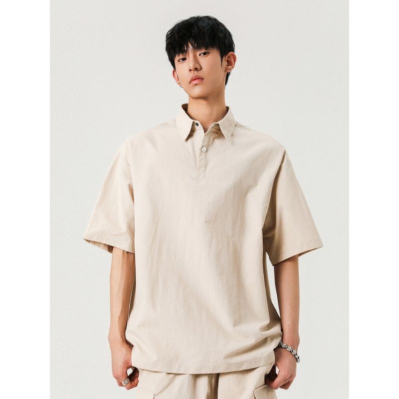 Wassup American-Style Solid Color Polo Shirt Short-Sleeved Men's Summer Trendy Brand Loose Versatile T-Shirt Retro Half-Sleeve Top