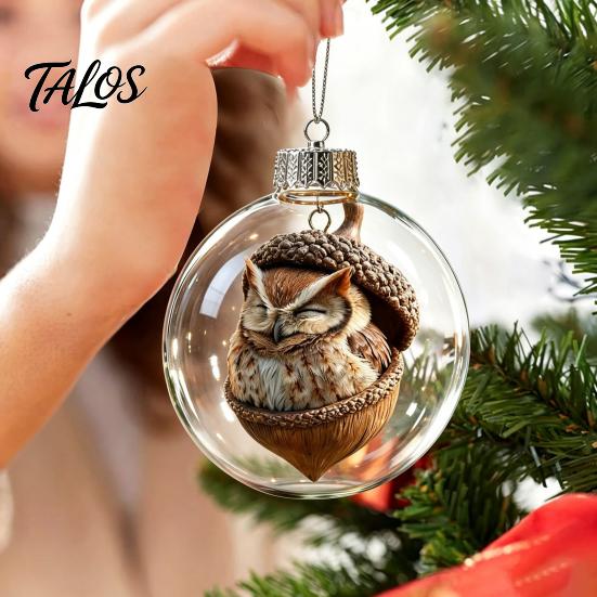 LED Transparent Christmas Balls Glowing Story Ornament, Light‑Up Mini Animals Hanging Ball Ornament with Warm Acrylic Gift Souvenirs Light,