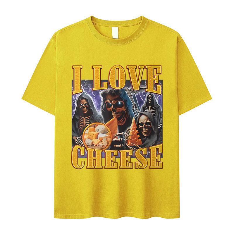 Vtipné I Love Cheese Kostra Meme Grafické Tričko Pánské Vintage Oversized Trička s Krátkým Rukávem Módní Vysoce Kvalitní Bavlněné Tričko