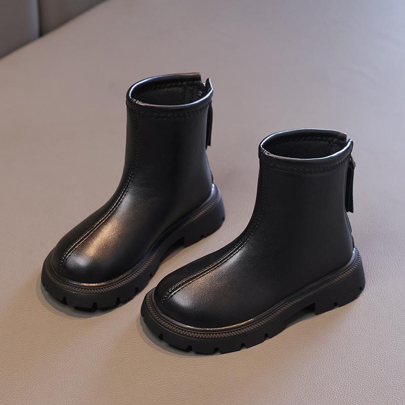 Girls boots 2025 autumn and winter new children's short boots velvet Martin boots baby leather boots fashion versatile large cotton boots