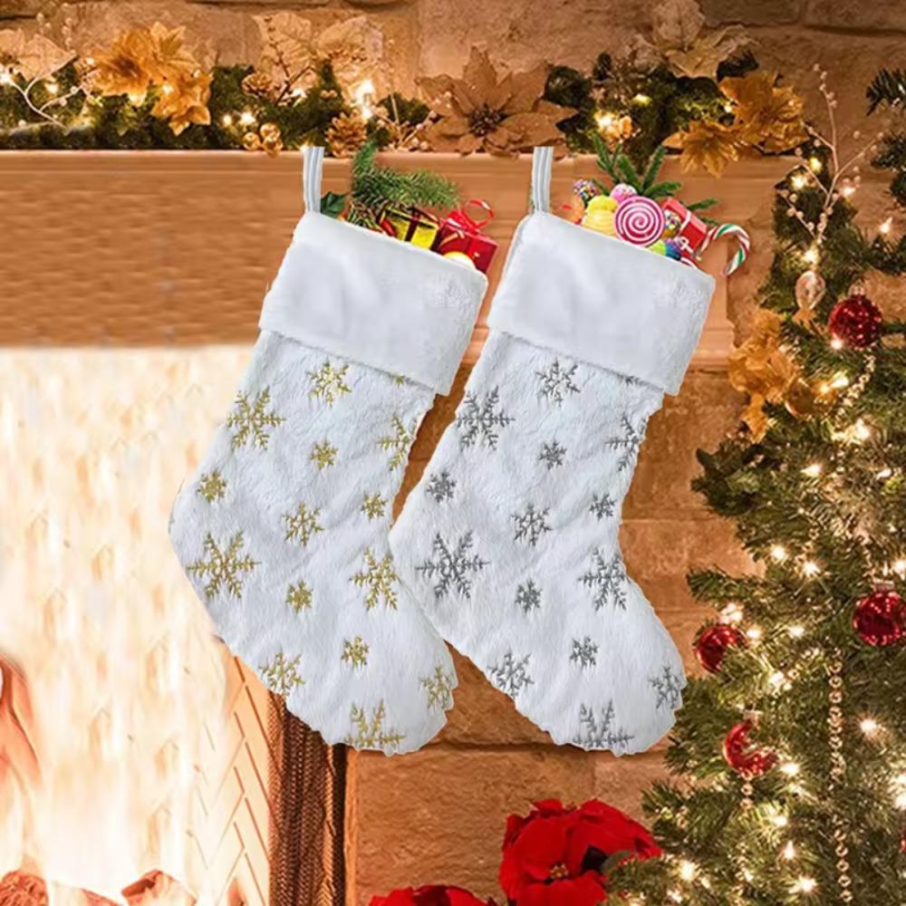 

Снежинка вышитый белый рождественский чулок пушистый Санта подарок карман новый год