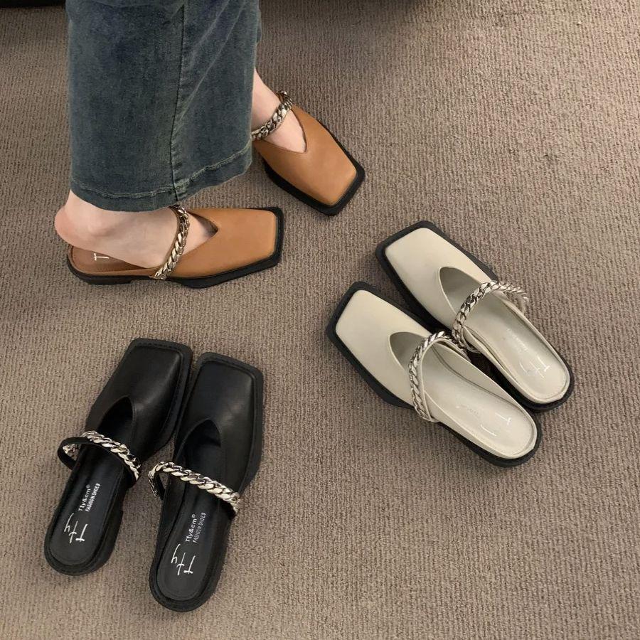 Fashion Bailamos 2024 Summer Design Women Slipper Fashion Slip On Women's Shoes Flats Heel Casual Outdoor Ladies Cover Toe Sandal Shoes