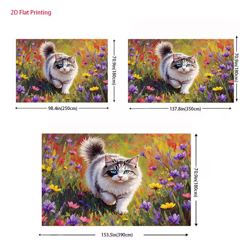 Cute Kitten in Colorful Flowers Backdrop Oil Painting Garden Background for Photoshoot