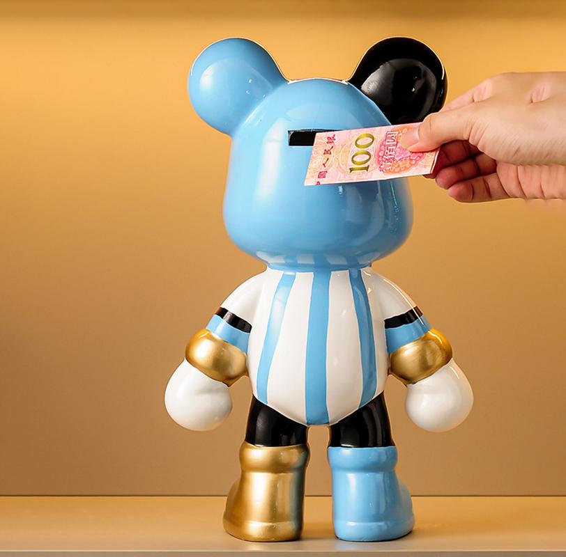 Bear Ceramic Bank Sculpture Animal Money Box Statue for Home Office Decor With Coin Slot Novelty Football Enthusiasts Gift