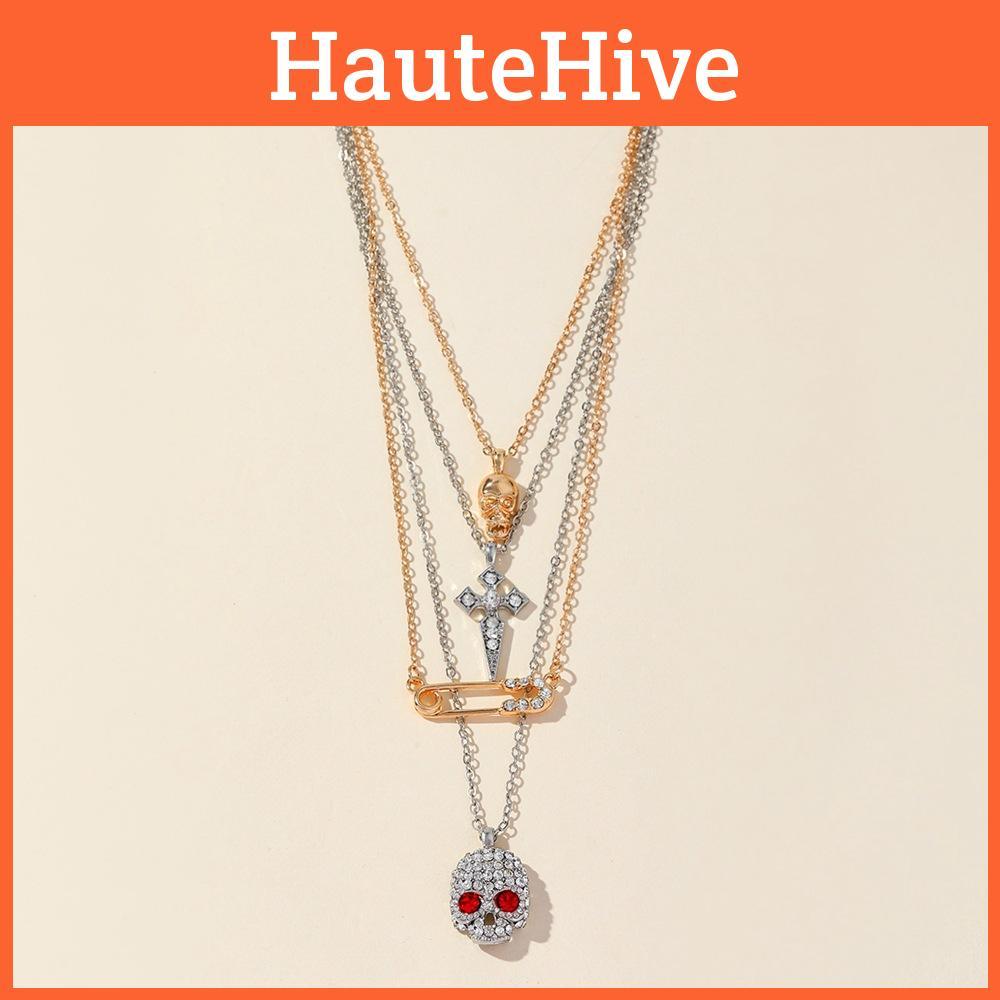 Skull Cross Halloween Pendant Necklace With Alloy And Water Wave Chain Women For