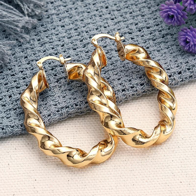 Thick Twisted Curved Oval Hoop Huggie Earrings Retro Minimalist All Match Women Daily Jewelry