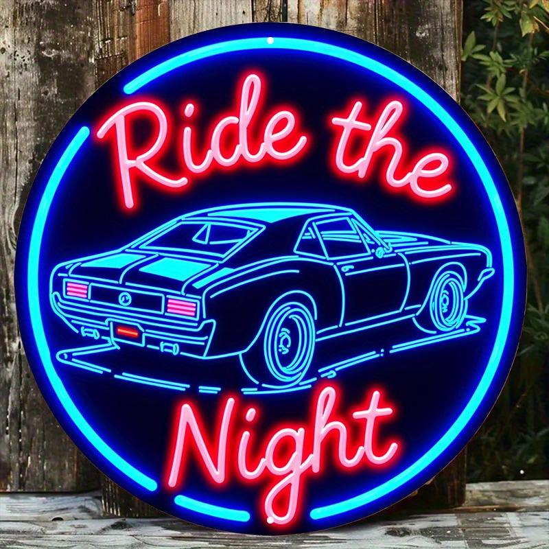 Vintage Muscle Car Neon Sign Aluminum Wall Art Night Ride Blue White Bar Cafe Beach Decor