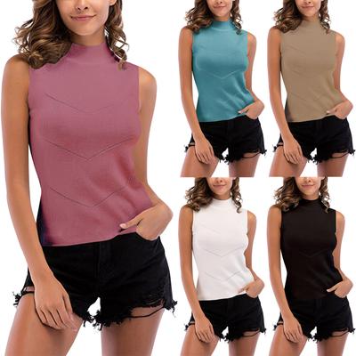 Ladies Summer Round Neck Sleeveless Top Solid Color Camisole