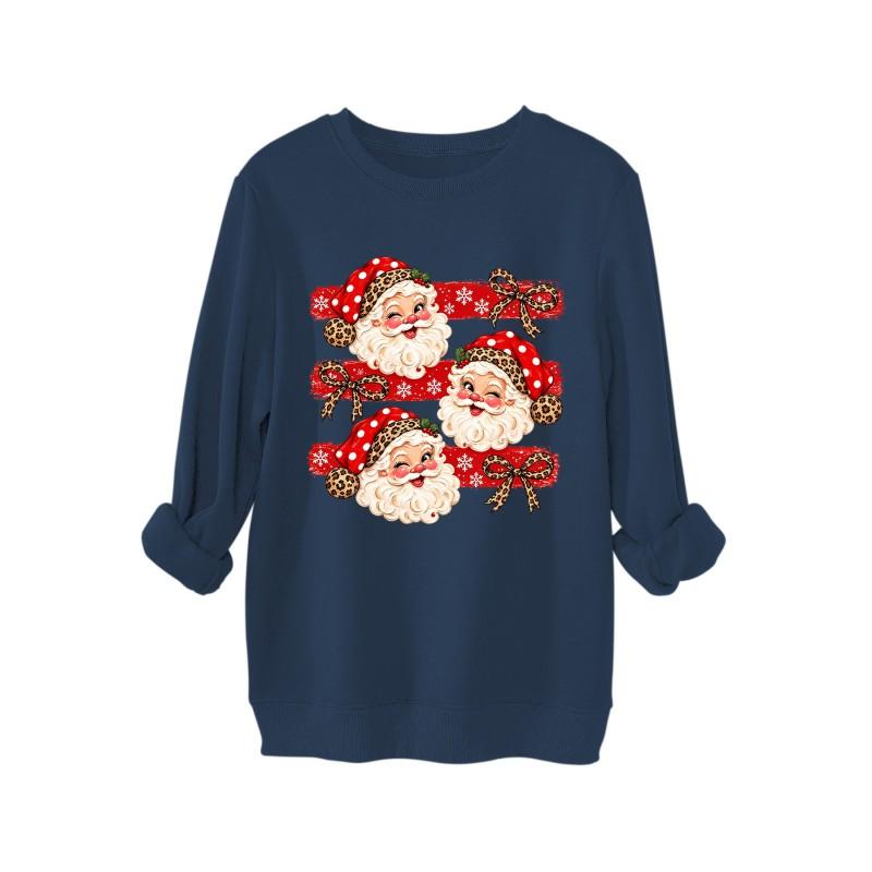 Womens Thick Hoodie Leopard Print Bow Santa Snowflake Graphic Round Neck Loose Fit Casual Winter Sweatshirt