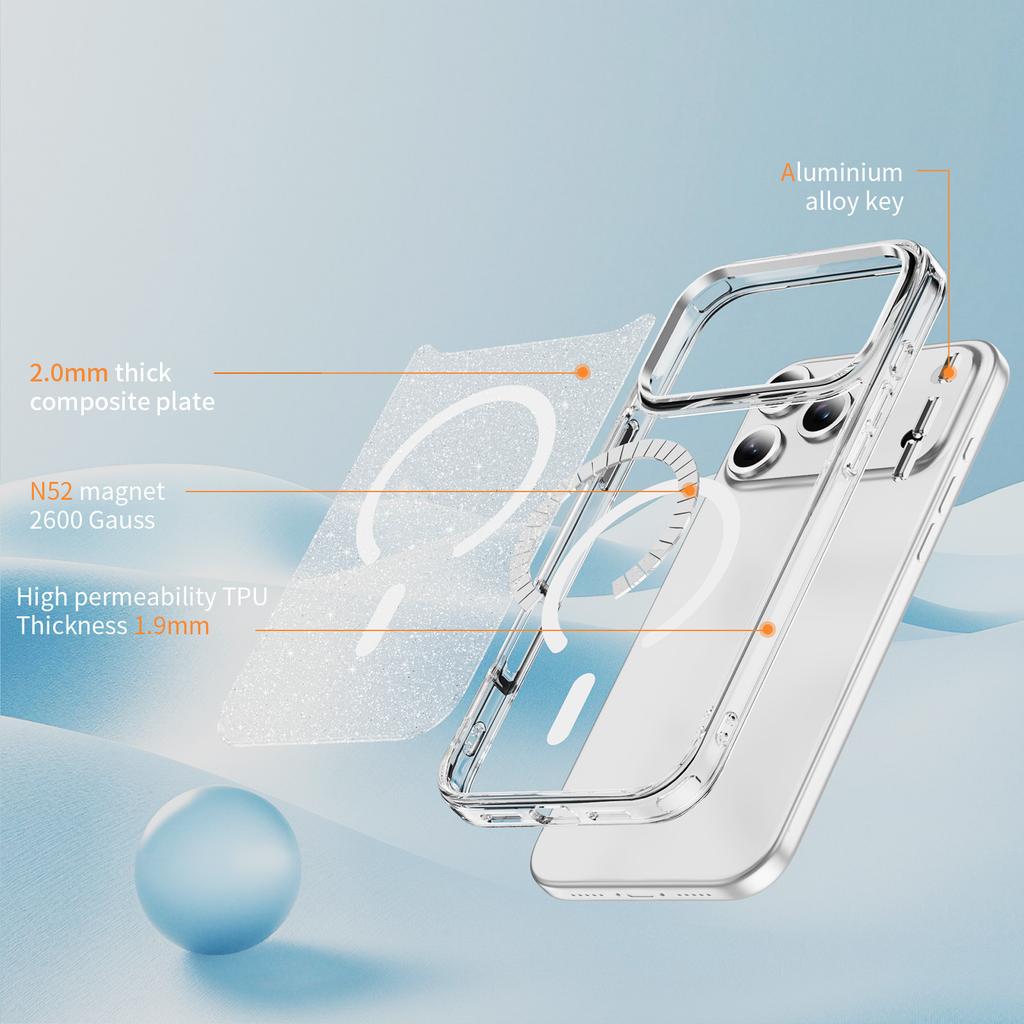 Für iPhone 16/15/14/13 Pro, Verwenden Sie die transparente Hartschale mit magnetischem Glitzer für Apple 17 Handyhülle