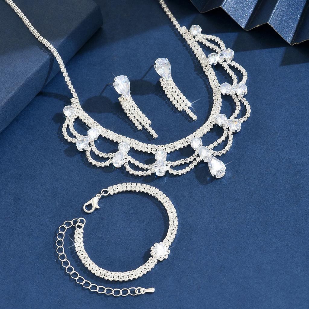 Luxurious temperament necklace, earrings, bracelet three piece set suitable for wedding, dance, party accessories