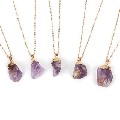 2019 Gold-plated Natural Amethyst Pendant Necklace Women's New Accessories Rough Stone Clavicle Chain