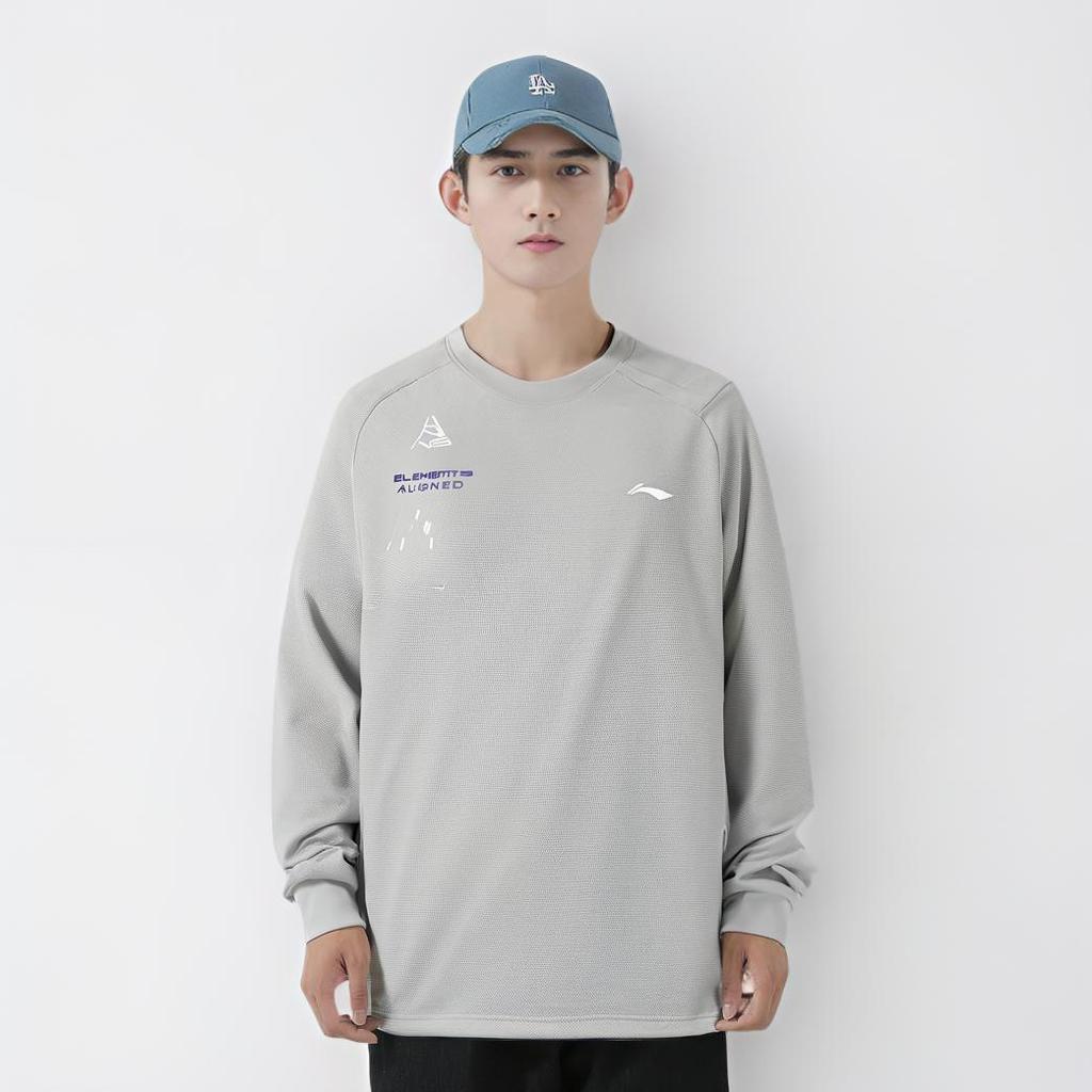 Li Ning Fitness Series Sweatshirt Men's Mixed Color Mist Gray AWDU063-2