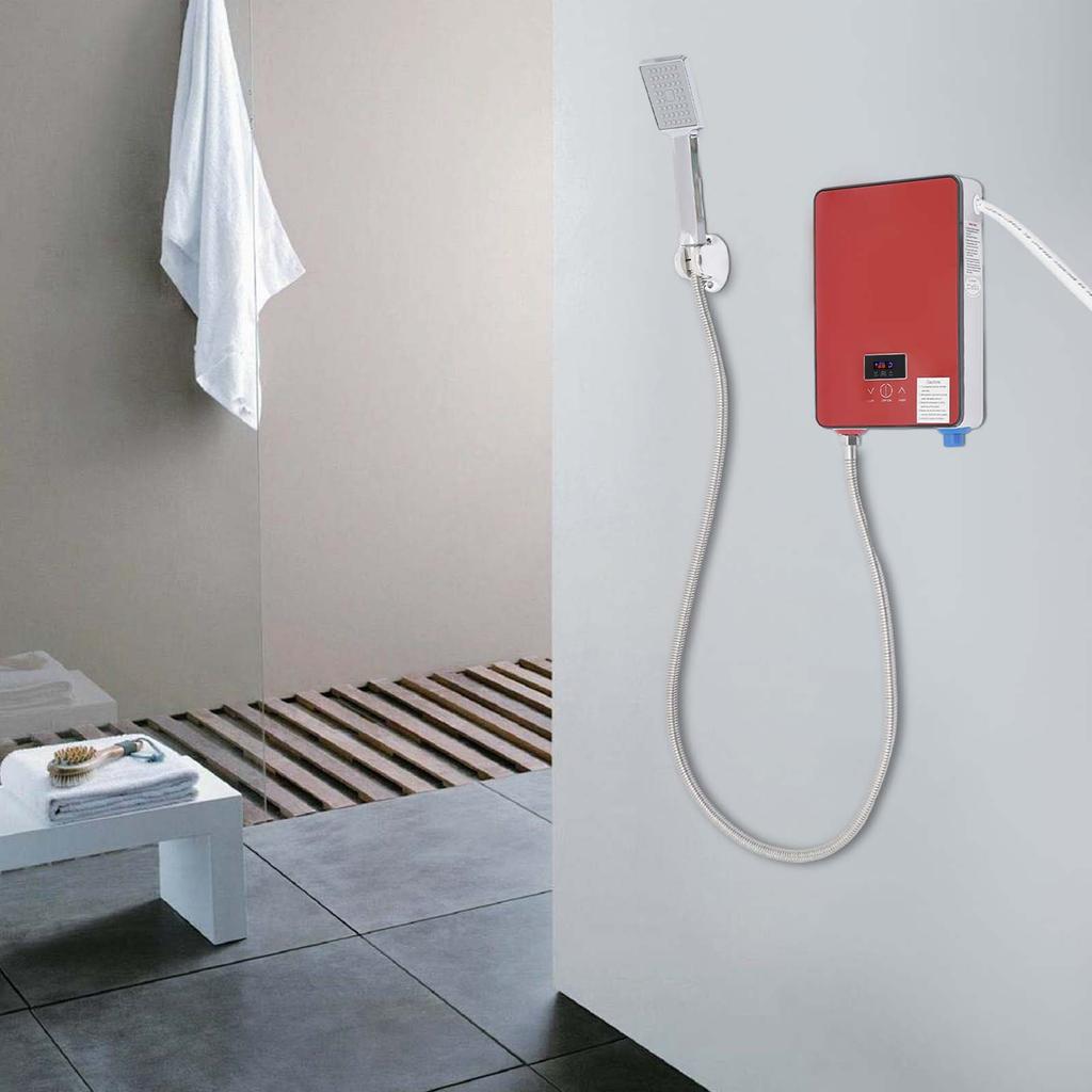 6500W Tempered Glass Tankless Water Heater,220V Red Rectangular Electric Water Heater Wall-mounted for Kitchens,Bathrooms