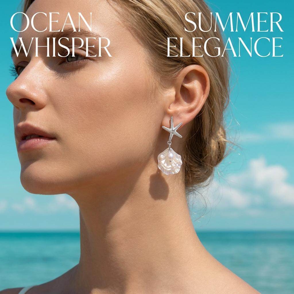 Exaggerated Metal Starfish Drop Earrings for Women Elegant Imitation Pearl Shell Dangle Earrings Summer Party Jewelry Gifts