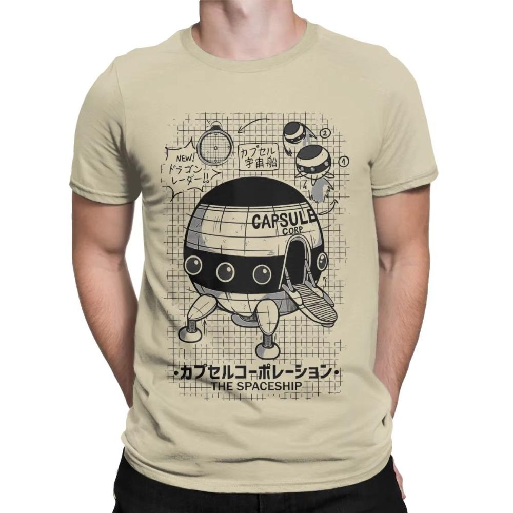 Men TShirts Capsule Corp Spaceship Funny Cotton Tee Shirt Short Sleeve Anime DBZing T Shirt Crew Neck Tops Breathable Cotton