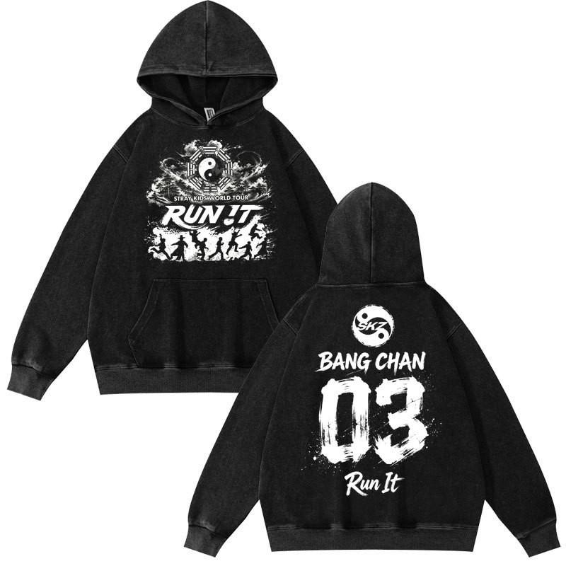 2026 Stray Kids Welttournee Run It Skz Hoodie Teenager Freizeit Baumwoll-Sweatshirt