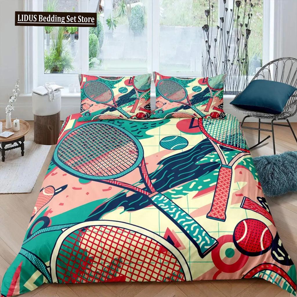 Tennis Ball Duvet Cover Set Sports Game Themed Bedding Set Twin Size For Boys Teens Adult Tennis Racket Ball Comforter Cover