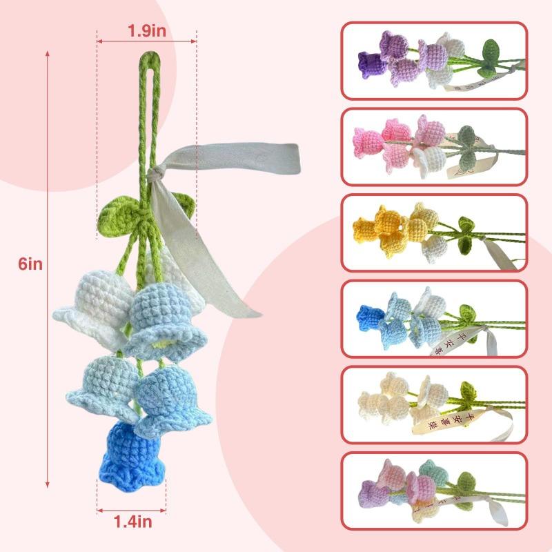 Lily Of The Valley Handmade Crochet Flowers Car Pendant Decora Artificial Flowers Hanging Decoration Car Pendant Knitted Flower