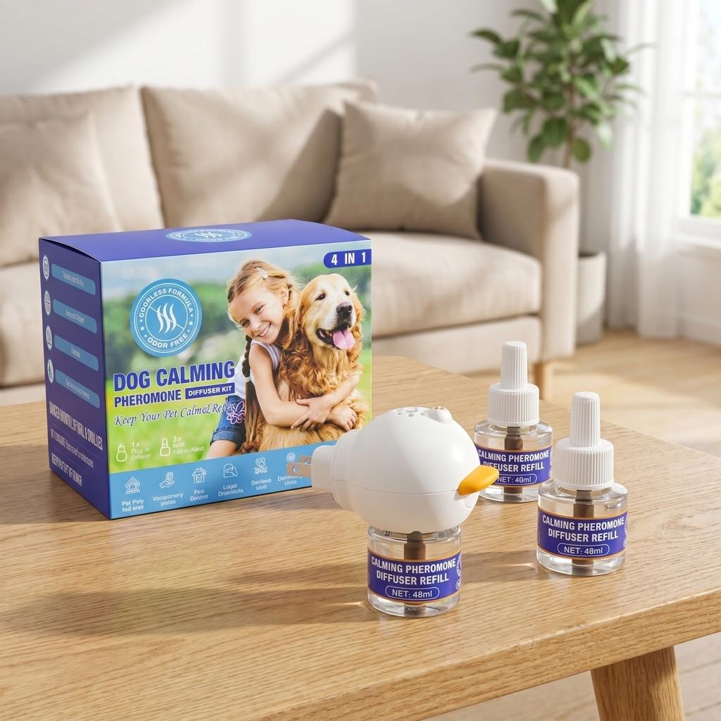 Hond Kalmerende Feromoon Diffuser Kit 4-in-1 Bevat Diffuser Stekker en Drie Navulflesjes voor Huisdieren Angstverlichting en Stressvermindering