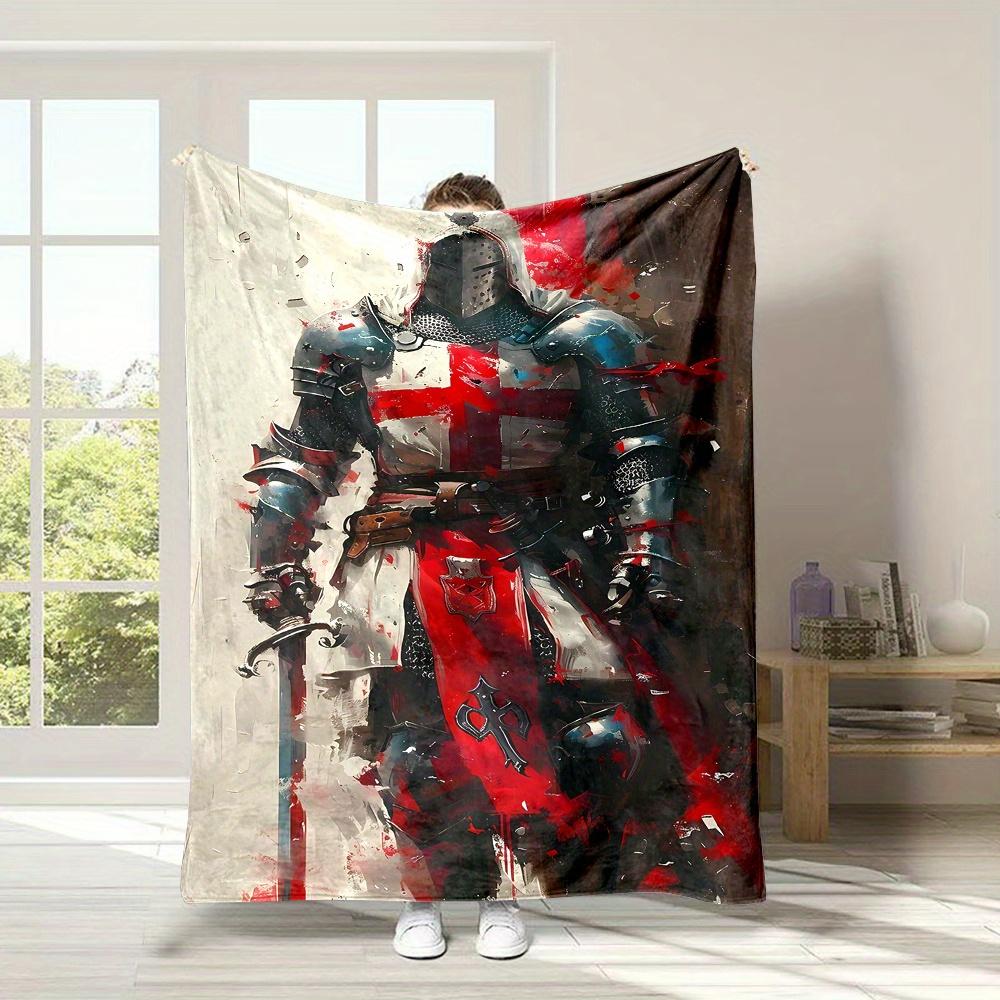 Templar Knight Flannel Blanket - Red Cross Armor Print, All-Season Cozy Throw, Perfect Gift for History Buffs & Collectors