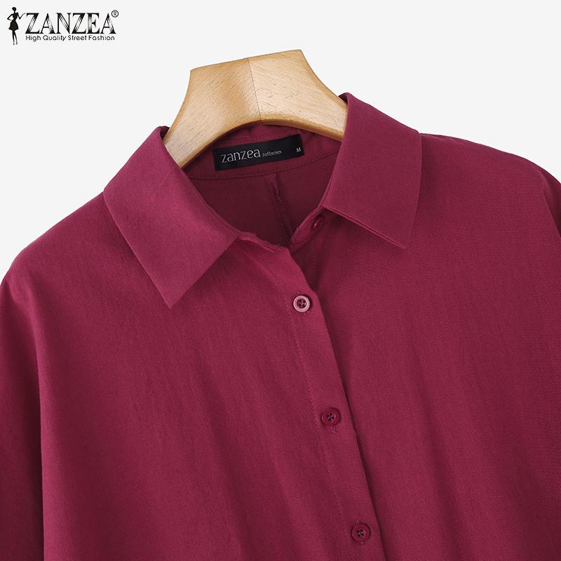 ZANZEA Blusa de Algodón Casual para Mujer con Cuello Vuelto, Manga 3/4 Suelta