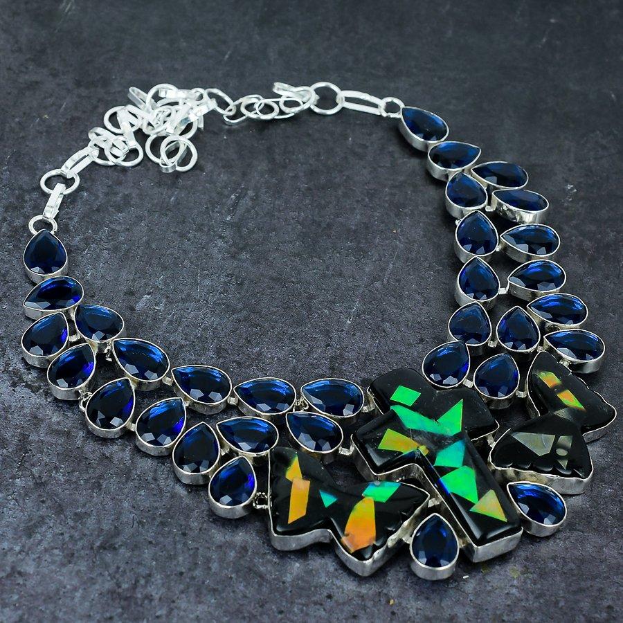 Ammolite, Topaz Handmade 925 Sterling Silver Jewelry Necklace 18" K4F65