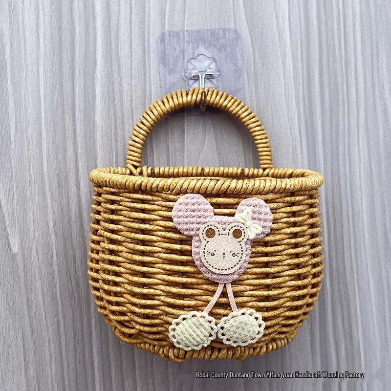 Wall-Mounted Rattan-Style Storage Rack for Kitchen & Bathroom