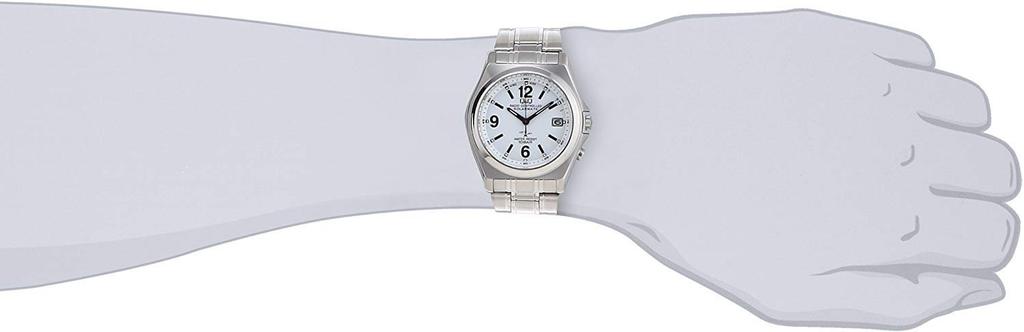Citizen Analog Solar Date Metal White Q&Q HG08-204 Men's Radio-Controlled Watch, Powered, Waterproof, Display, Band,