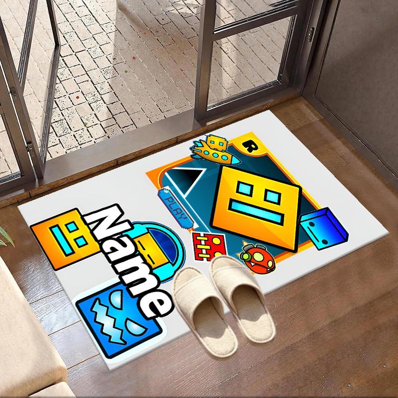 Custom Name Personalized Geometry Dash Print Carpet, Versatile Home Decor Rug, for Playroom, Apartment, Balcony, Entryway, Hallway Gift