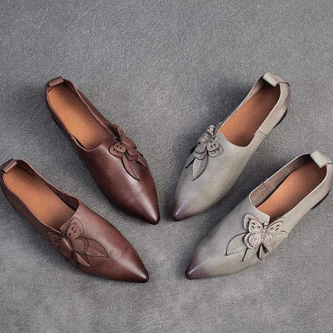 Johnature Pantofi cu tocuri de pisicuță cu vârf ascuțit, pantofi cu încălțăminte, retro, din piele naturală