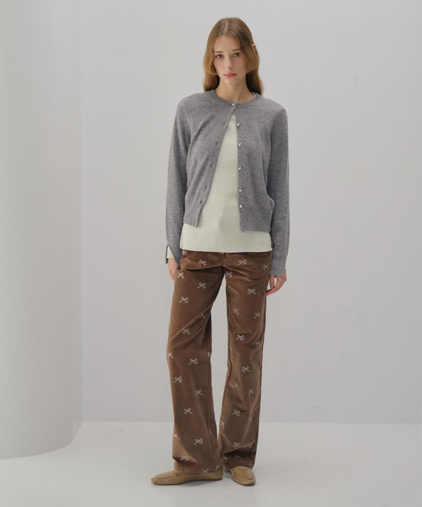 Okuka Ribbon Corduroy Straight Pants_Brown