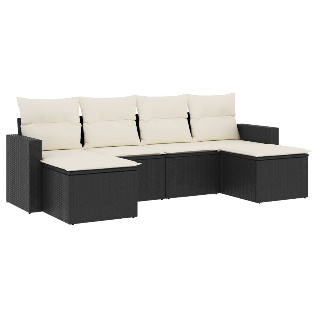 Vidaxl 6-Cz. Set di Mobili da Giardino con Cuscini, Polyrattan Nero