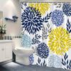 1 Piece Blue and Yellow Floral Pattern Shower Curtain Polyester Bathroom Decor with Overlapping Flowers and Gray Accents
