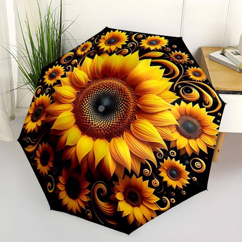 1pc Sunflower Mandala Automatic Open/Close Umbrella, Windproof, Folding Compact Umbrella with Lightweight Design for Women/Men009