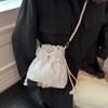 Chic Bowknot Canvas Crossbody Bag with Faux Pearl Chain - Versatile & Stylish Bucket Shoulder Purse for Women