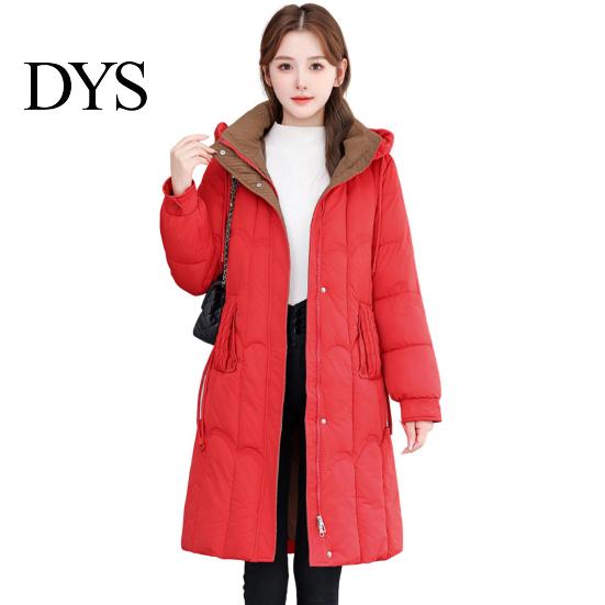 Multiple Pocket Cotton Jacket Lady Winter Down Coat Thickened Padded Hooded Pockets Zipper Closure Knee Mid-length Length Windproof Heat Retention