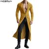 INCERUN Autumn Men Long Sleeve High Splits Open Front Long Corduroy Coats Windbreaker