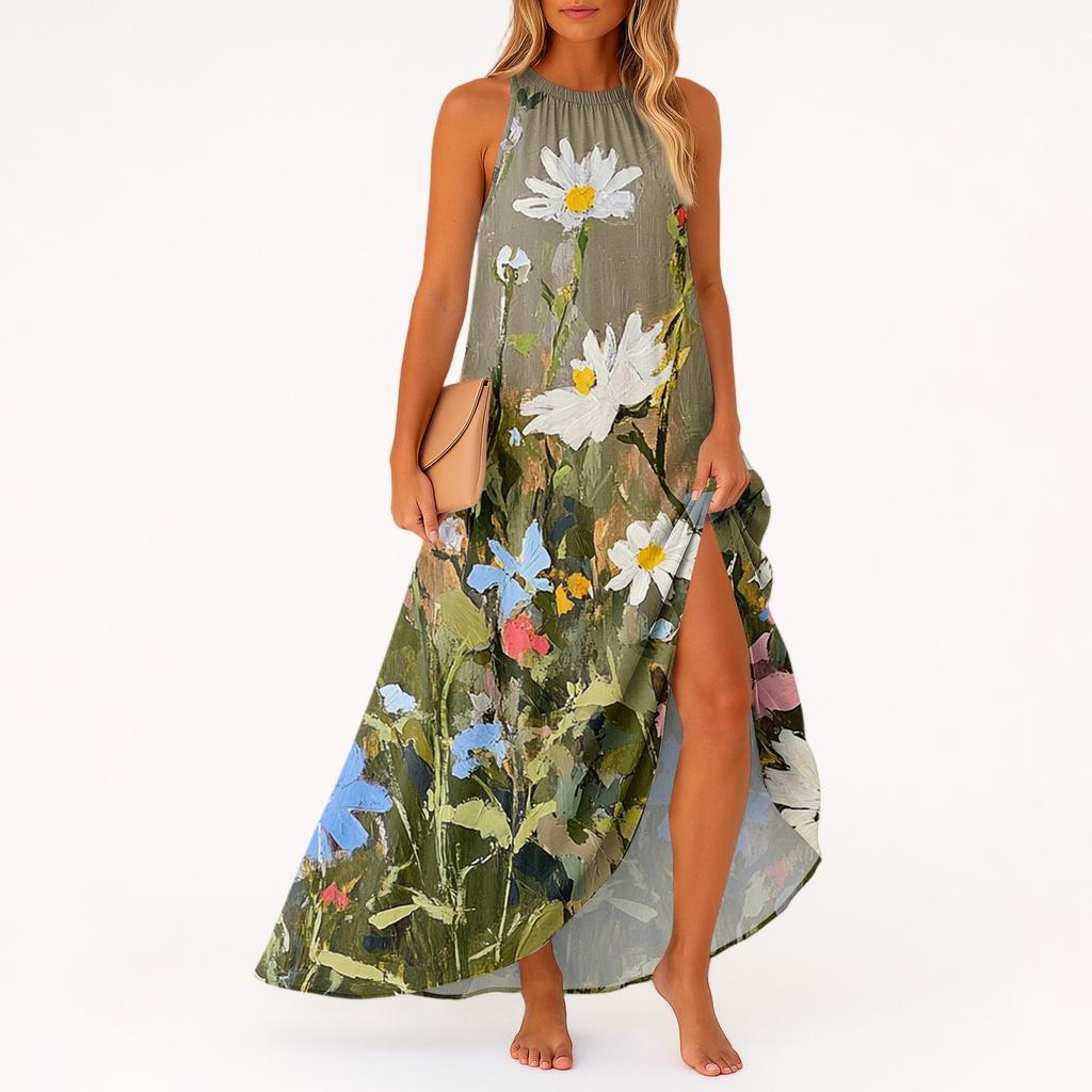 Women's Casual And Fashionable Round-neck Sleeveless Mid Length Dress