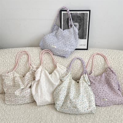 493 New Chiffon Cherry Flower Large Capacity Shoulder Canvas Bag Daily Underarm Shoulder Tote Bag