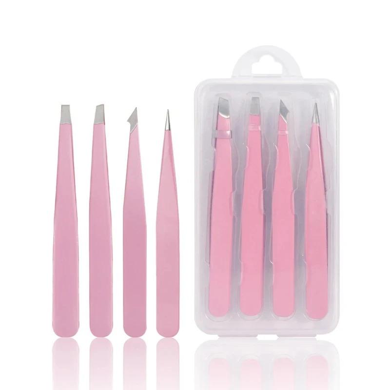 Multifunction 1-4Pcs/Set Eyebrow Tweezers Slanted Stainless Steel Hair Removal Clip For Eyelash Extension Tweezer Makeup Tool