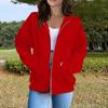 Women's Casual Solid Color Long Sleeve Zippered Hooded Sweatshirt Fashion Top