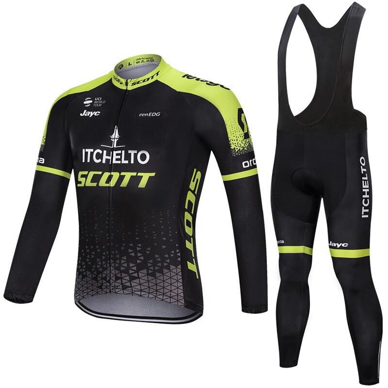 Winter Cycling Kit Thermal Fleece Long Sleeve Jersey Bib Pants Set Road Bike Outdoor Ride
