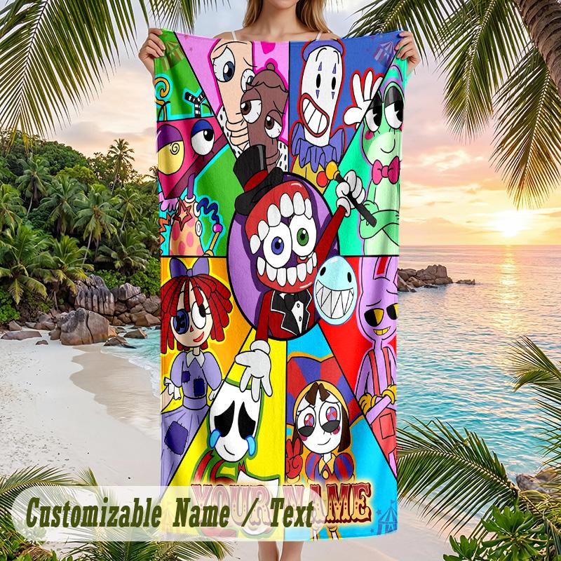 The Amazing Digital Circus Beach Towel, Personalized Custom Text, Quick Dry Soft Large Towel For Swimming Pool Travel