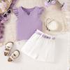 8-12Y Children's Clothing New Girls Spring and Summer Short-sleeved Knitted Top Kids Shorts Suit