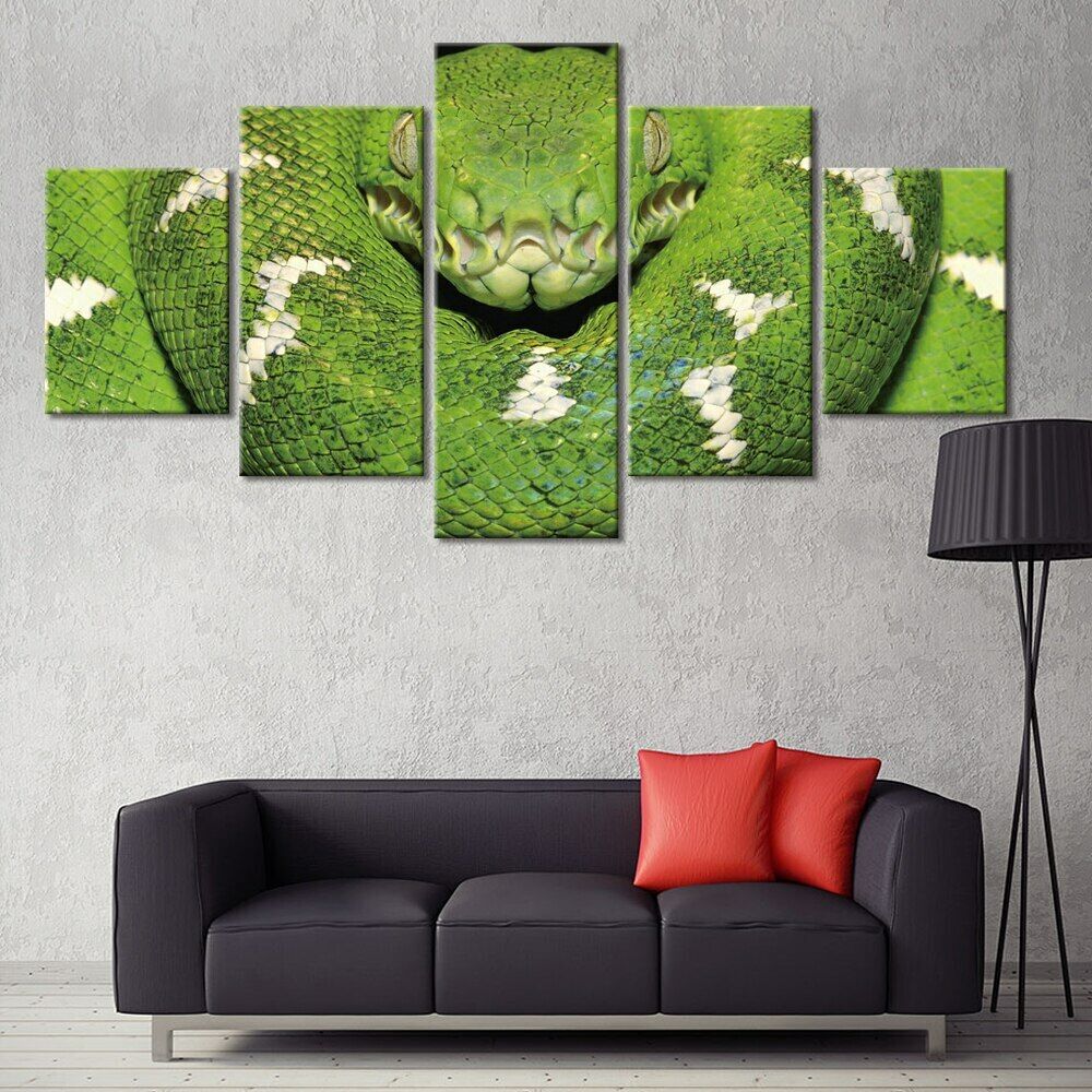 5Pcs Emerald Tree Boa Green Snake 5 Pieces Paintings Home Decor No Framed Room Decor Modern Pictures Wall Abstract