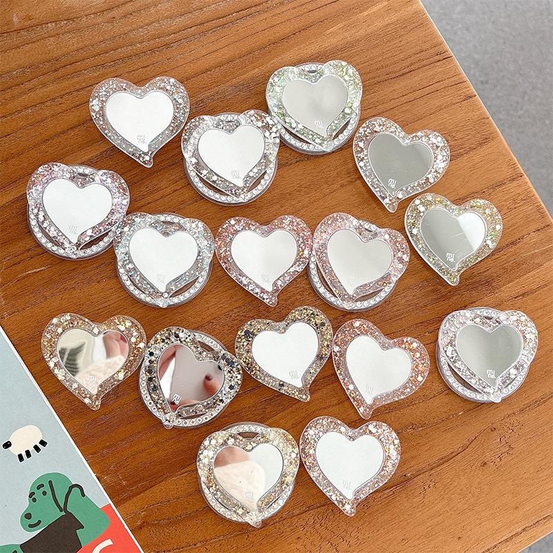 Magnetic Magsafe Mobile Phone Airbag Holder Glitter Sequins Love Mirror Portable Creative Makeup Mirror