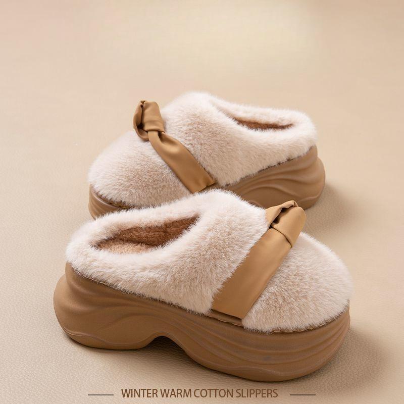 Fuzzy Home Slippers for Women Chunky Platform Cozy Faux Fur House Shoes Women's Winter Warm Non-Slip Memory Foam Slippers for Indoor and Outdoor