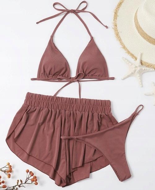 3-Piece Swimsuit Bikini Set With Shorts Beach Vacation